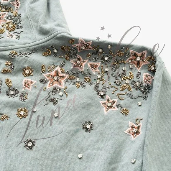 FREE PEOPLE Glitter Oversized Embellished Hoodie NWT - Picture 12 of 16